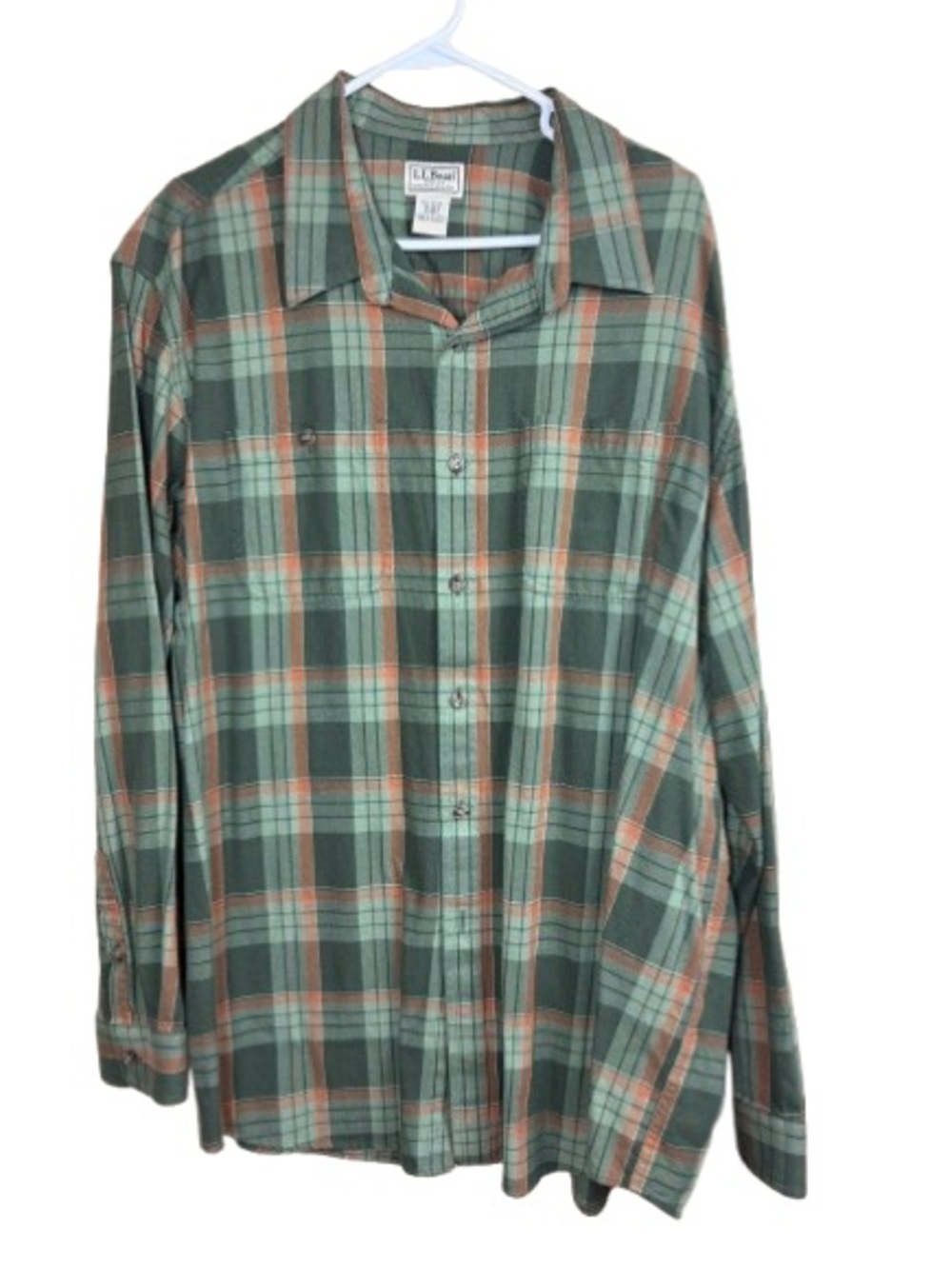 L.L. Bean Men's Green and Tan Plaid Button-Down Shirt